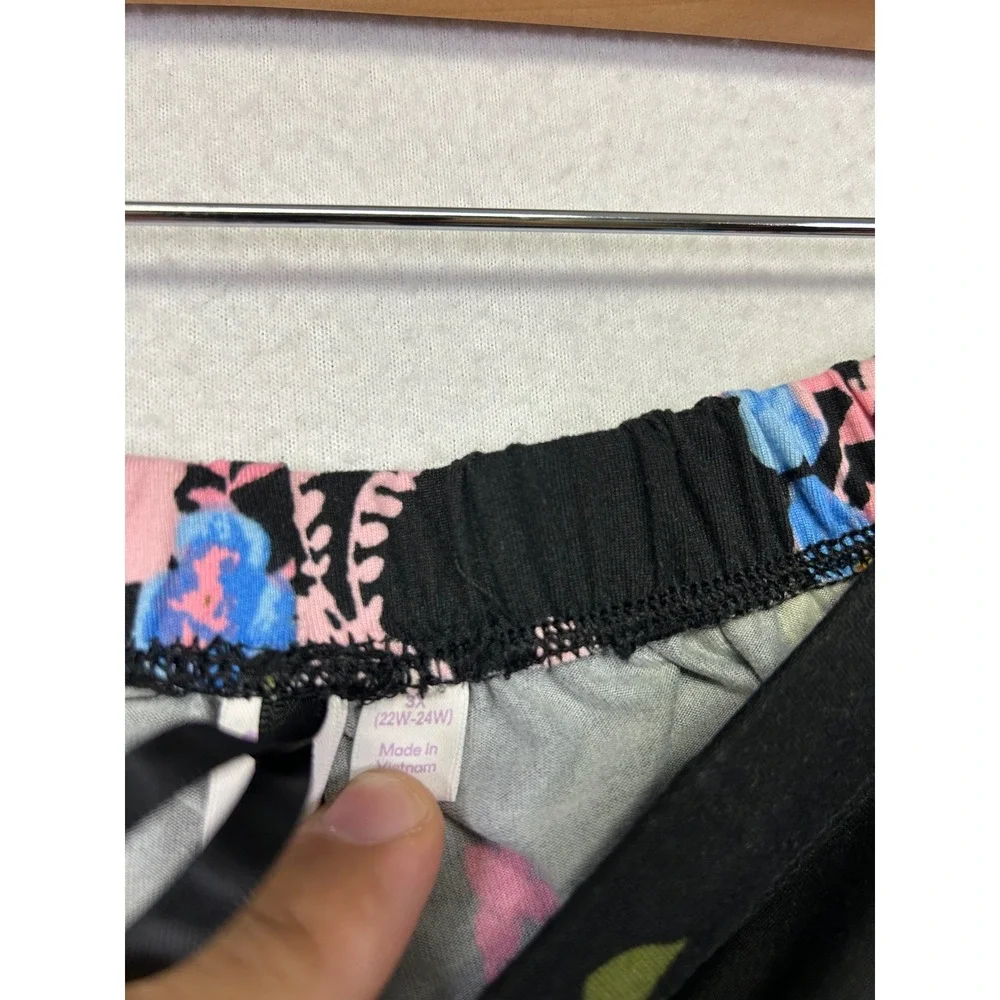 Floral Garden Joyspun Womens 3X Black Pink Short Sleeve Pajama Pant Set